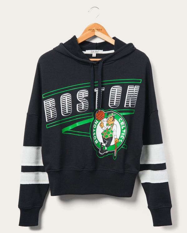 junk food clothing Women's Celtics Overtime Striped Fleece Hoodie True Black
