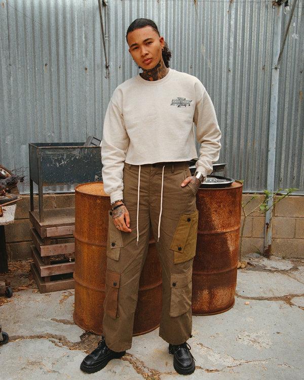 Junk Food Clothing Women's Chevy Trucks Home On The Range Cropped Flea Market Fleece Sand