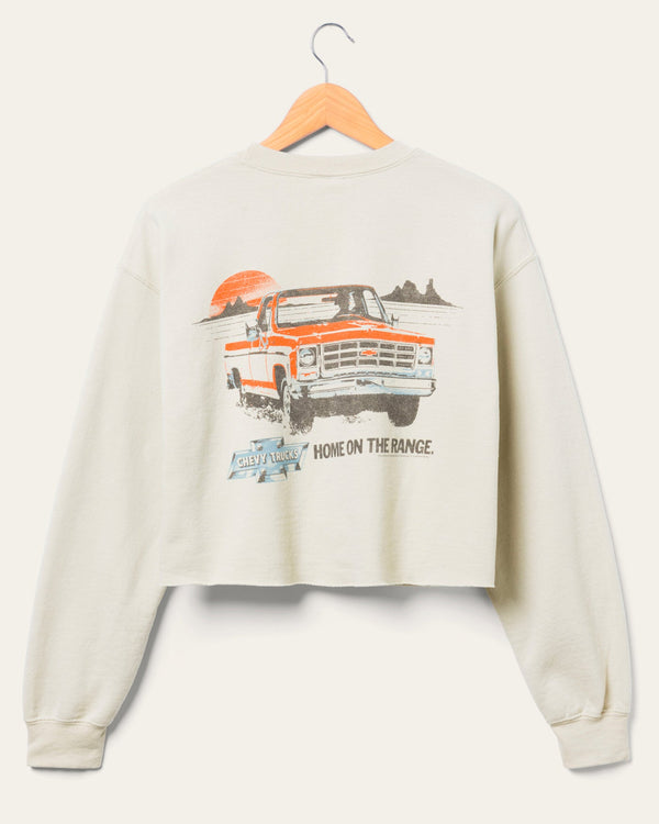 Junk Food Clothing Women's Chevy Trucks Home On The Range Cropped Flea Market Fleece Sand