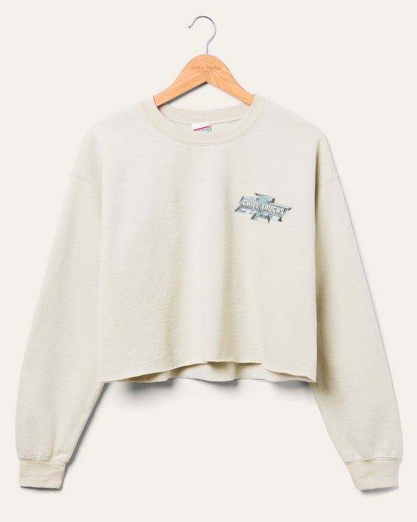 junk food clothing Women's Chevy Trucks Home on the Range Cropped Flea Market Fleece Sand