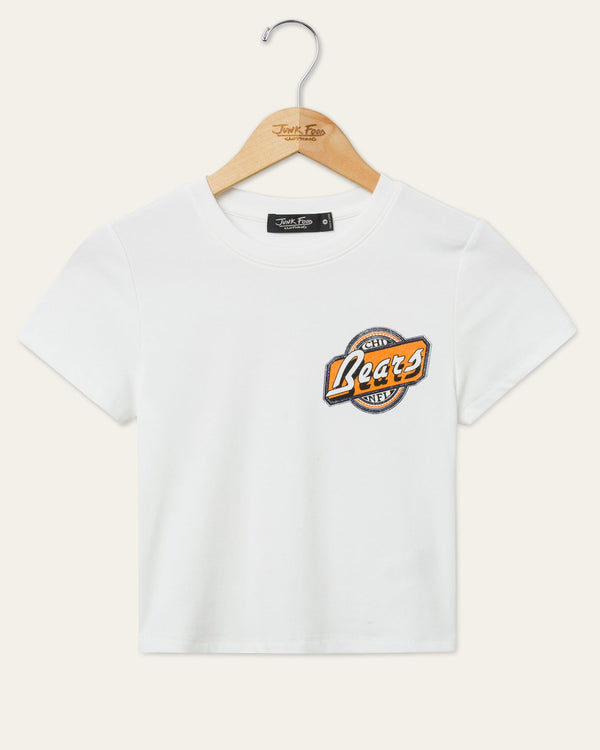 junk food clothing Women's Chicago Bears Cheers Baby Tee Vintage White
