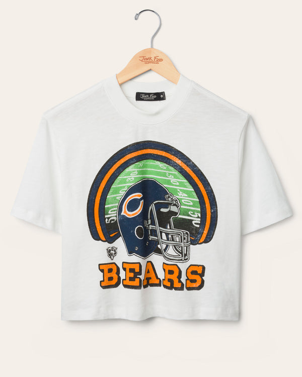 junk food clothing Women's Chicago Bears Game Time Mock Neck Crop Tee Vintage White