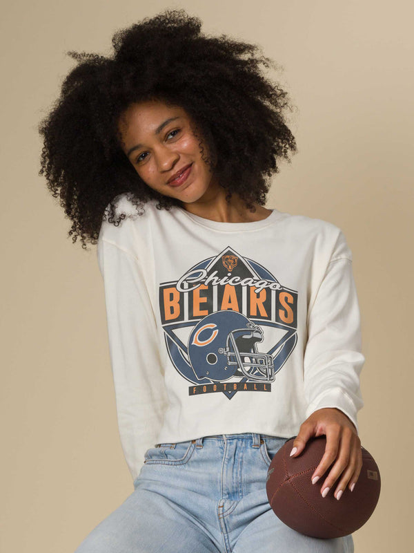 Junk Food Clothing Women's Chicago Bears Helmet Crop Fleece Vintage White