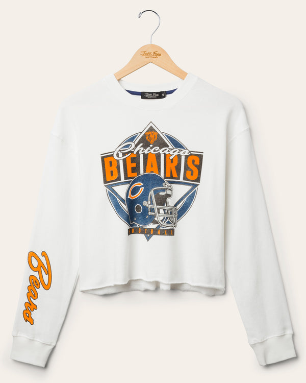 junk food clothing Women's Chicago Bears Helmet Crop Fleece Vintage White
