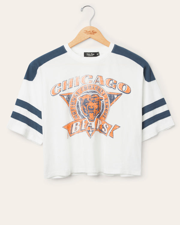 junk food clothing Women's Chicago Bears Striped Crop Tee Vintage White/Navy