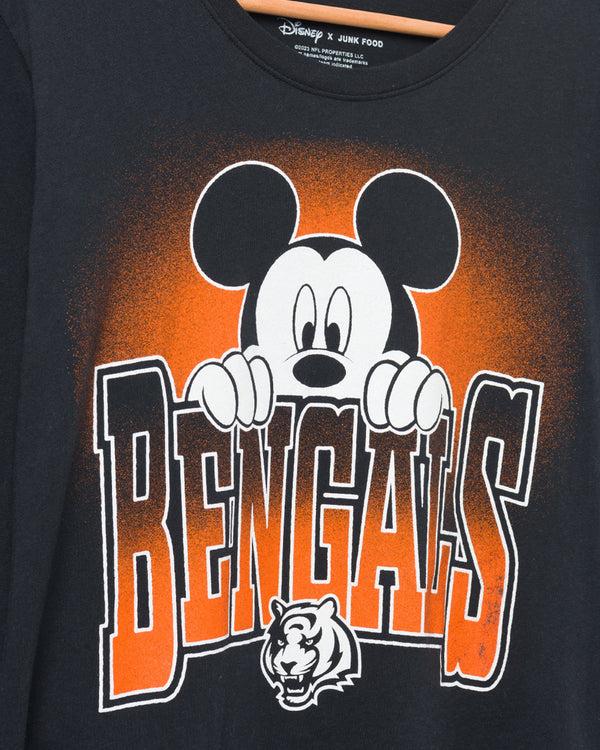 Junk Food Clothing Women's Cincinnati Bengals Mickey Hang On Crop Long Sleeve Black