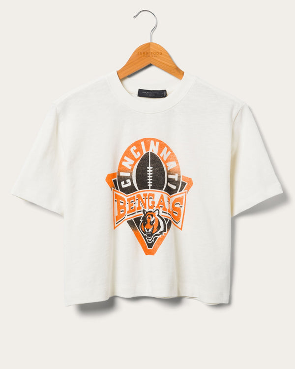 junk food clothing Women's Cincinnati Bengals Mock Neck Crop Tee White