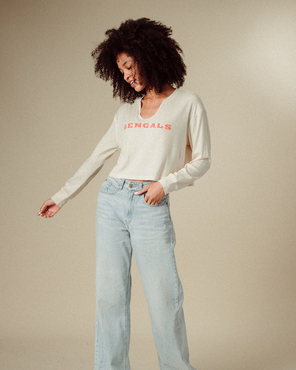 Junk Food Clothing Women's Cincinnati Bengals Sunday Crop Thermal Oatmeal