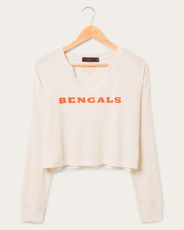 junk food clothing Women's Cincinnati Bengals Sunday Crop Thermal Oatmeal