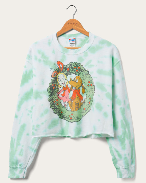 junk food clothing Women's Cindy and Max Cropped Flea Market Fleece Tie Dye