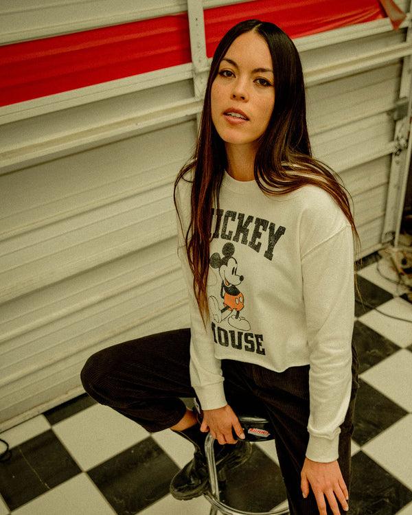 Junk Food Clothing Women's Classic Mickey Flea Market Cropped Fleece Vintage White