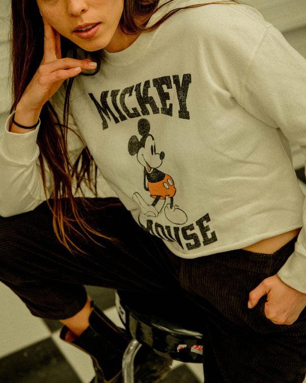 Junk Food Clothing Women's Classic Mickey Flea Market Cropped Fleece Vintage White