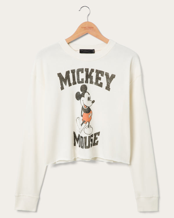 junk food clothing Women's Classic Mickey Flea Market Cropped Fleece Vintage White