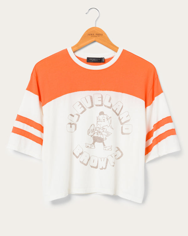 junk food clothing Women's Cleveland Browns Hail Mary Tee Sugar/Orange