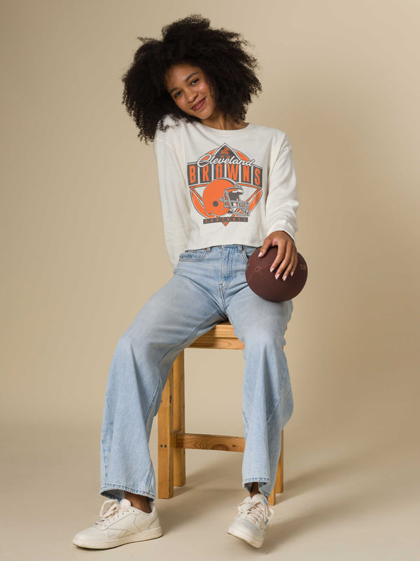 Junk Food Clothing Women's Cleveland Browns Helmet Crop Fleece Vintage White