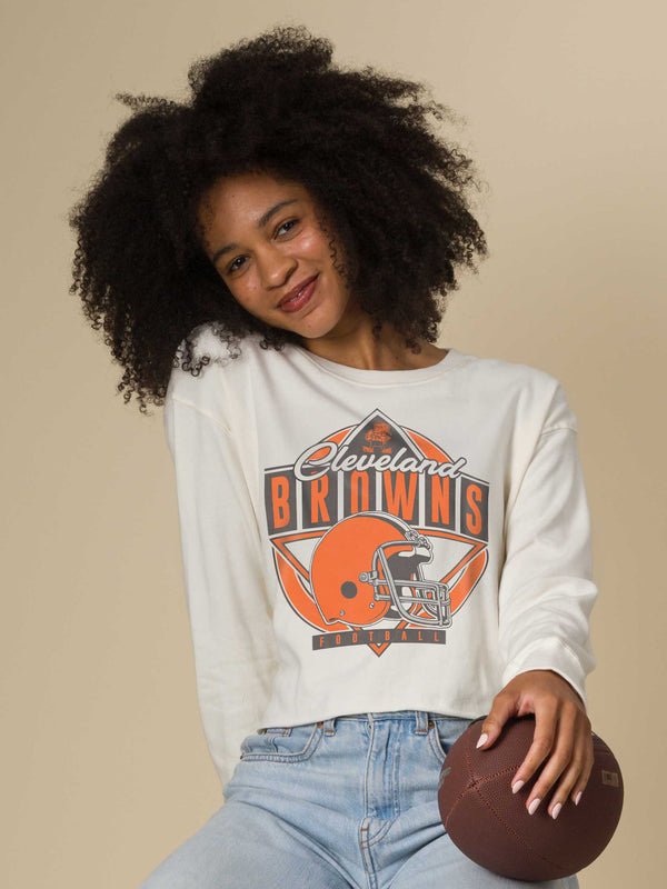 Junk Food Clothing Women's Cleveland Browns Helmet Crop Fleece Vintage White