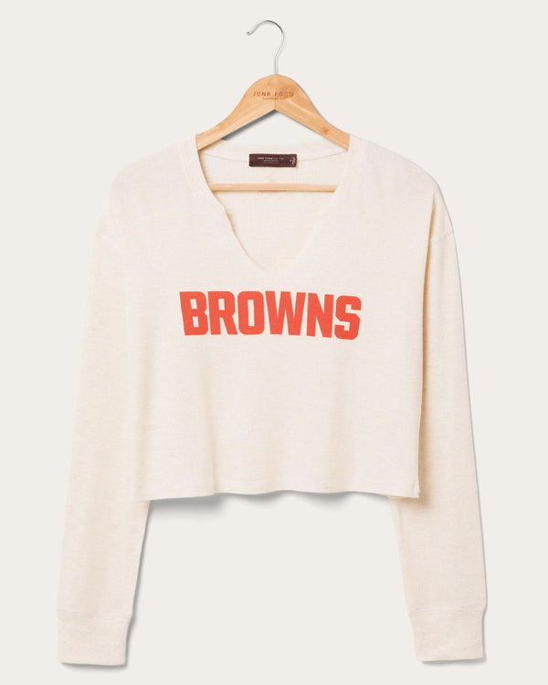 junk food clothing Women's Cleveland Browns Sunday Crop Thermal Oatmeal
