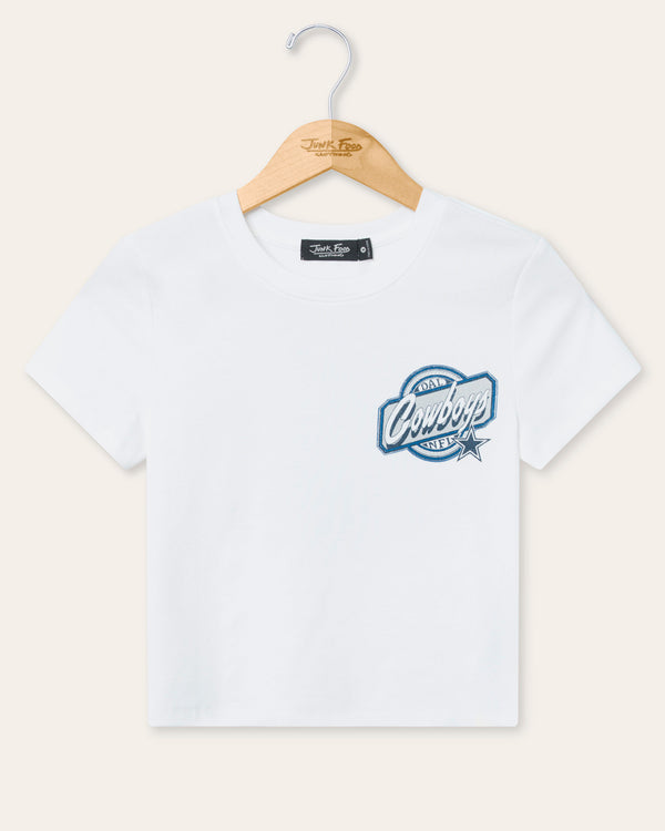 junk food clothing Women's Dallas Cowboys Cheers Baby Tee Vintage White