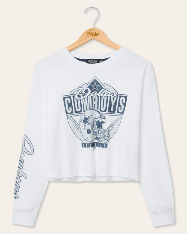 junk food clothing Women's Dallas Cowboys Helmet Crop Fleece Vintage White