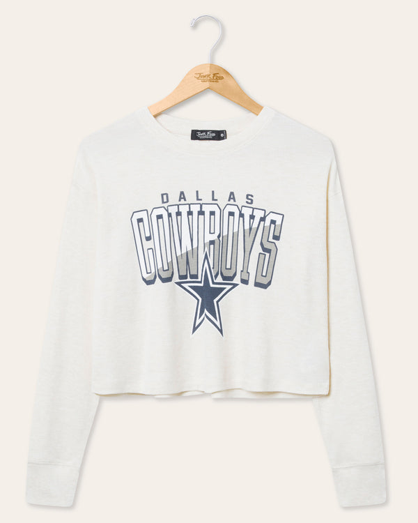 junk food clothing Women's Dallas Cowboys Slant Crop Thermal Oatmeal