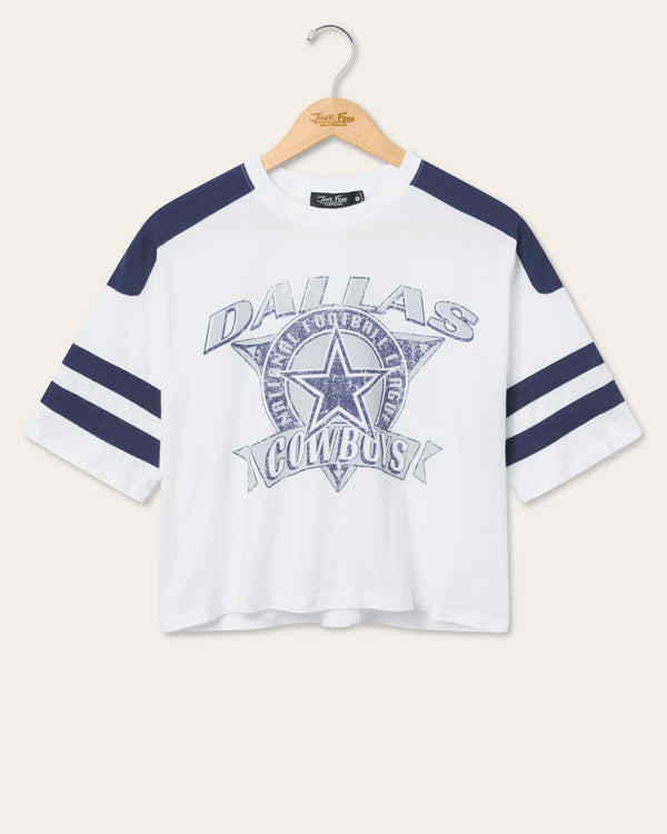 junk food clothing Women's Dallas Cowboys Striped Crop Tee Vintage White/Navy