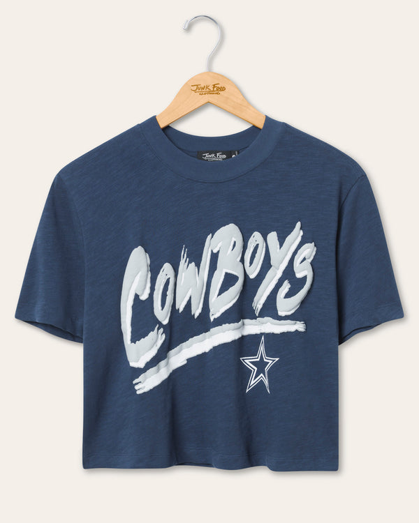 junk food clothing Women's Dallas Cowboys Thrill Mock Neck Crop Tee True Navy