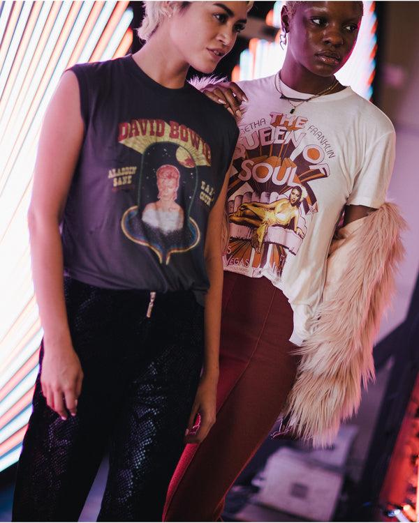 Junk Food Clothing Women's David Bowie Radio City Music Hall Vintage Tissue Tank Vintage Black