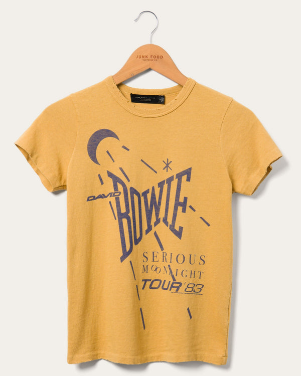 junk food clothing Women's David Bowie US Tour '82 Original Tee Spruce Yellow