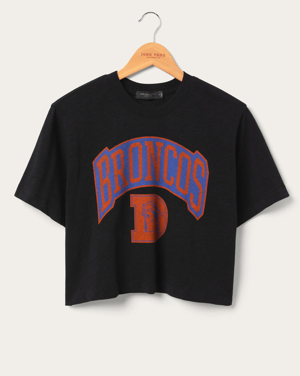 junk food clothing Women's Denver Broncos Blitz Mock Neck Crop Tee Black
