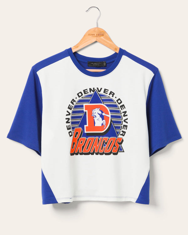 junk food clothing Women's Denver Broncos Color Block Crop Tee White/Liberty