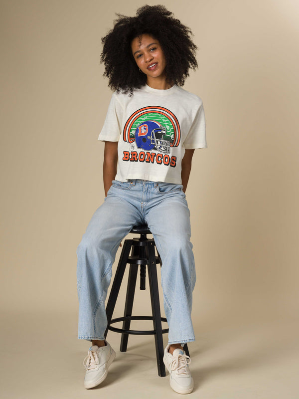 Junk Food Clothing Women's Denver Broncos Game Time Mock Neck Crop Tee Vintage White