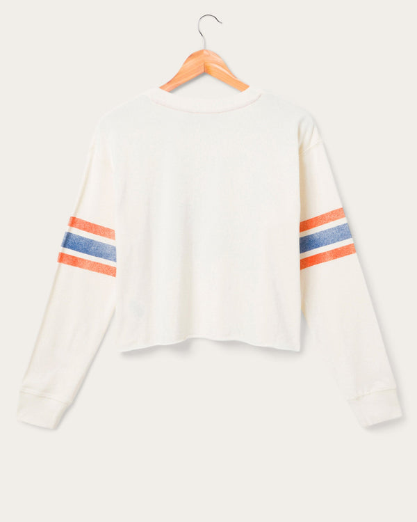 Junk Food Clothing Women's Denver Broncos Kickoff Crop Crew Fleece Vintage White