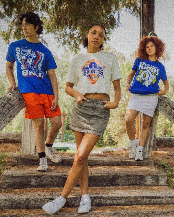 Junk Food Clothing Women's Denver Broncos Mock Neck Crop Tee White