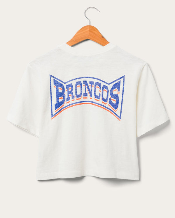 Junk Food Clothing Women's Denver Broncos Mock Neck Crop Tee White