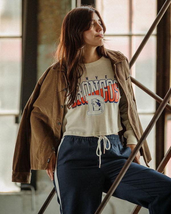 Junk Food Clothing Women's Denver Broncos Slant Crop Thermal Oatmeal