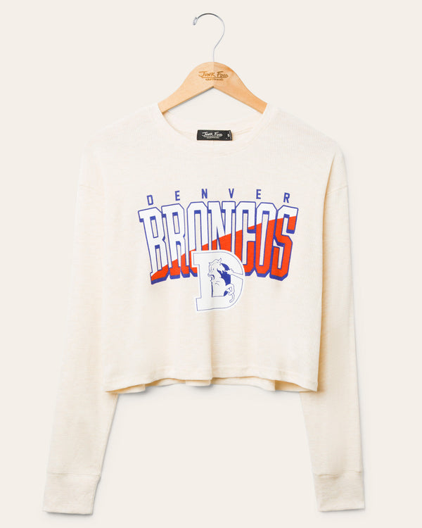 junk food clothing Women's Denver Broncos Slant Crop Thermal Oatmeal