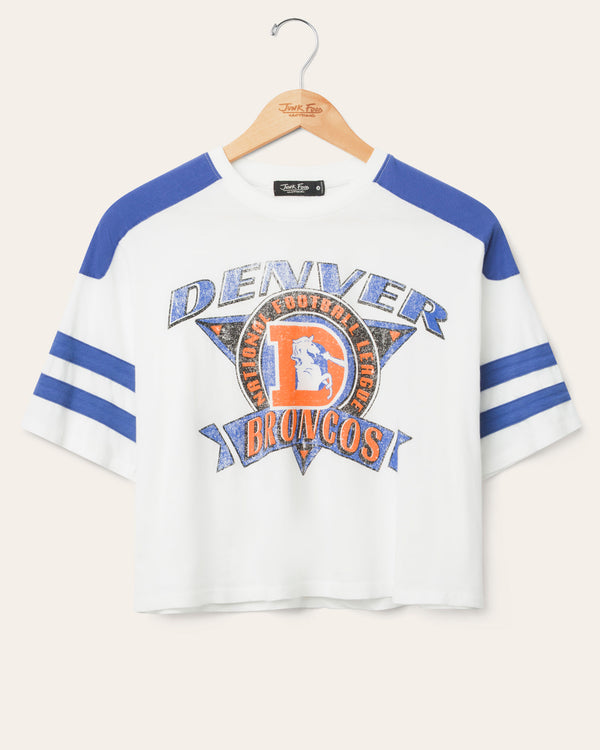 junk food clothing Women's Denver Broncos Striped Crop Tee Vintage White/Liberty