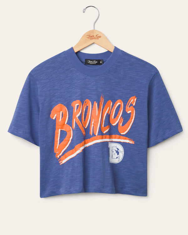 junk food clothing Women's Denver Broncos Thrill Mock Neck Crop Tee