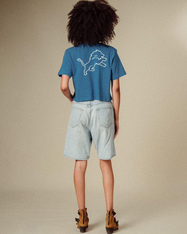 Junk Food Clothing Women's Detroit Lions Dual Threat Mock Neck Crop Tee Lions Blue