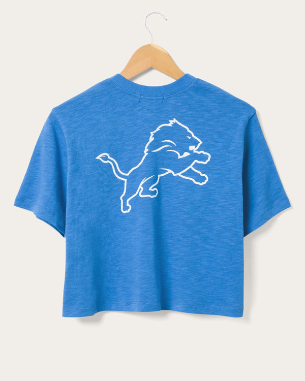 Junk Food Clothing Women's Detroit Lions Dual Threat Mock Neck Crop Tee Lions Blue