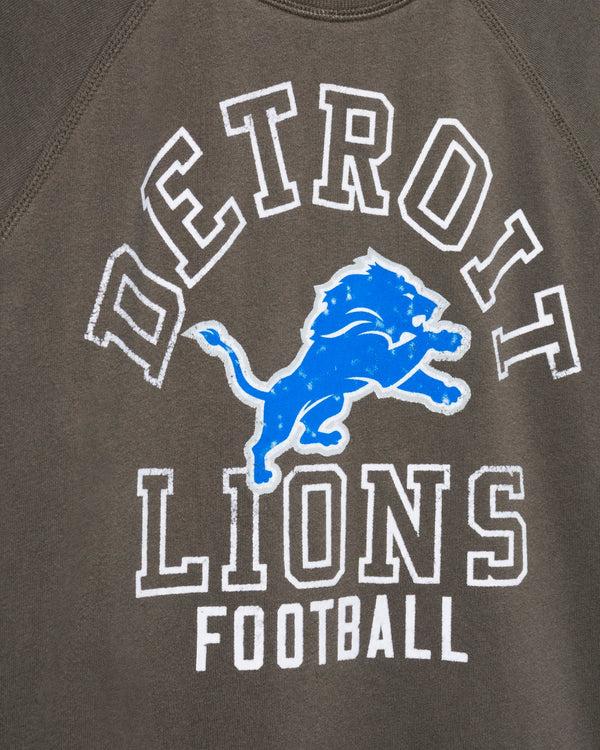 Junk Food Clothing Women's Detroit Lions Flocked Raglan Crew Fleece Vintage Black