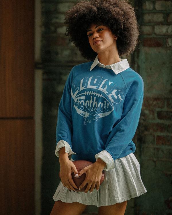 Junk Food Clothing Women's Detroit Lions Football Raglan Crew Fleece Lions Blue