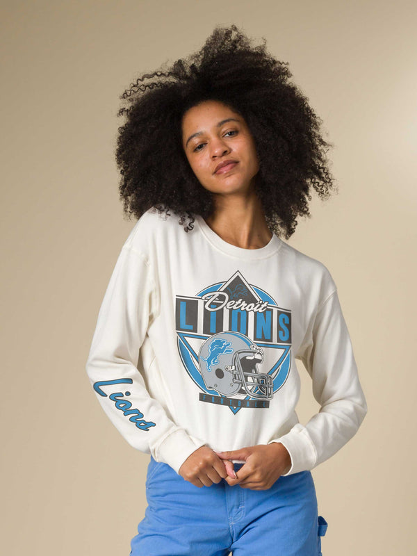 Junk Food Clothing Women's Detroit Lions Helmet Crop Fleece Vintage White