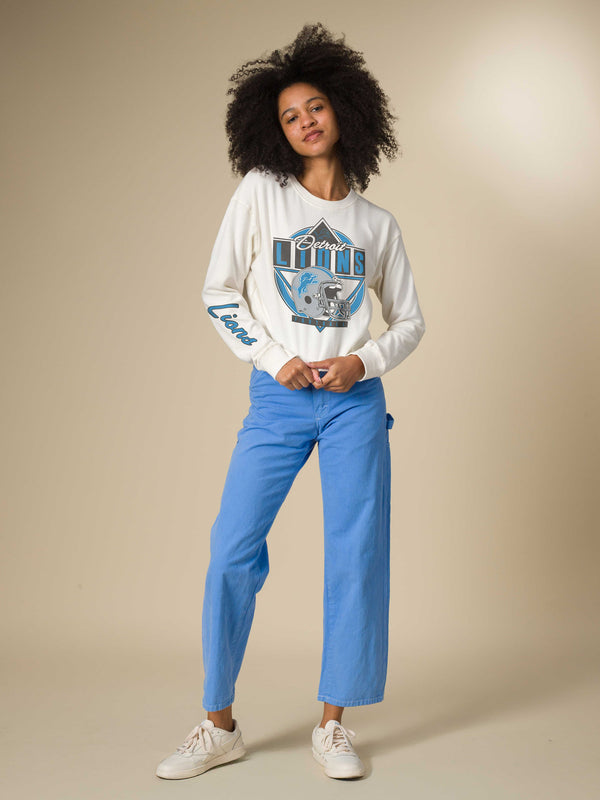 Junk Food Clothing Women's Detroit Lions Helmet Crop Fleece Vintage White