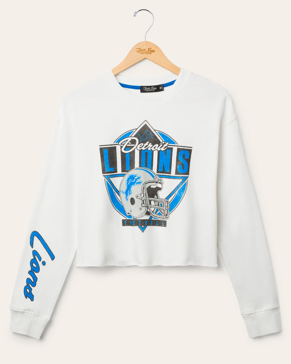junk food clothing Women's Detroit Lions Helmet Crop Fleece Vintage White