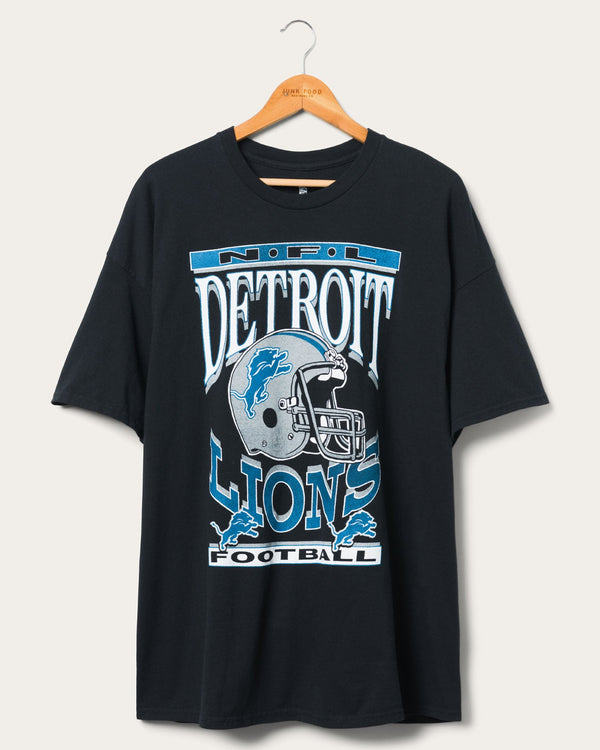 junk food clothing Women's Detroit Lions Helmet Oversized Tee Dress Black