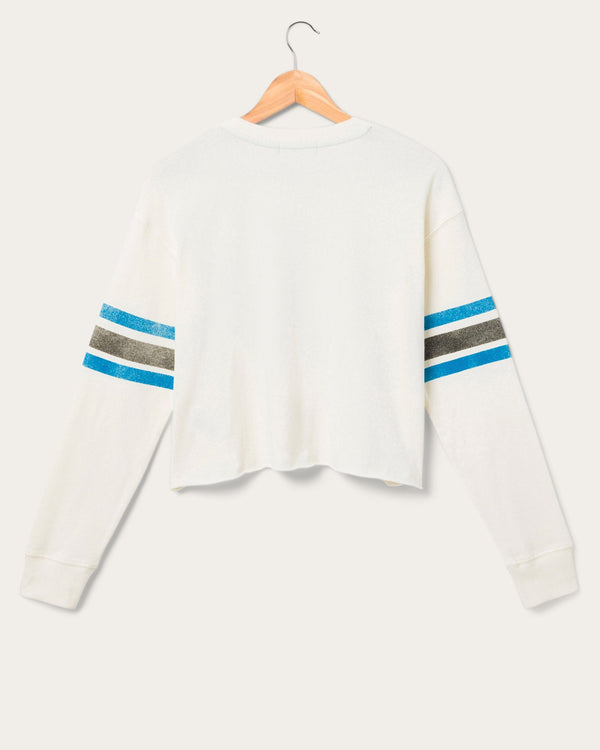 Junk Food Clothing Women's Detroit Lions Kickoff Crop Crew Fleece Vintage White