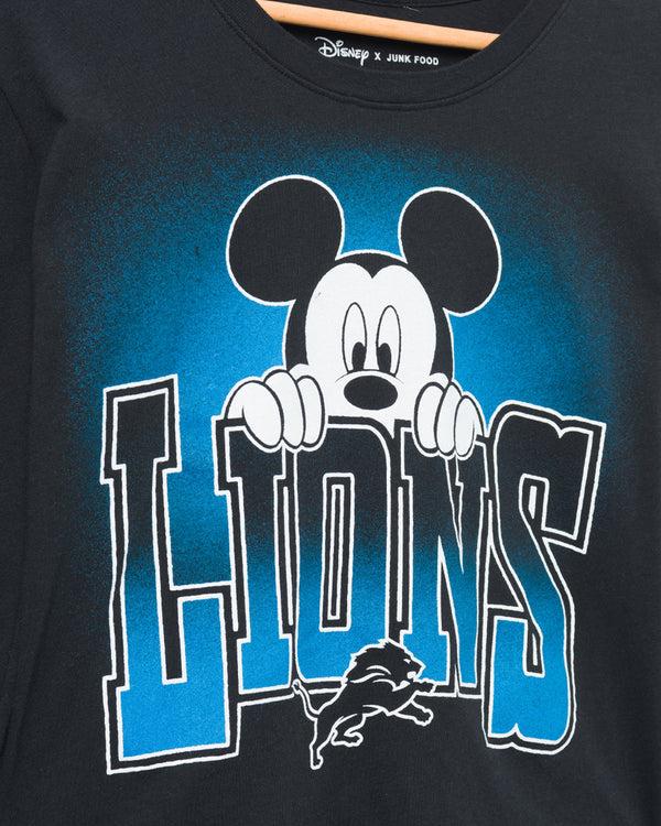 Junk Food Clothing Women's Detroit Lions Mickey Hang On Crop Long Sleeve Black