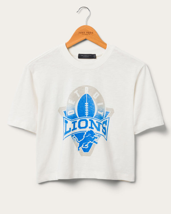 junk food clothing Women's Detroit Lions Mock Neck Crop Tee White