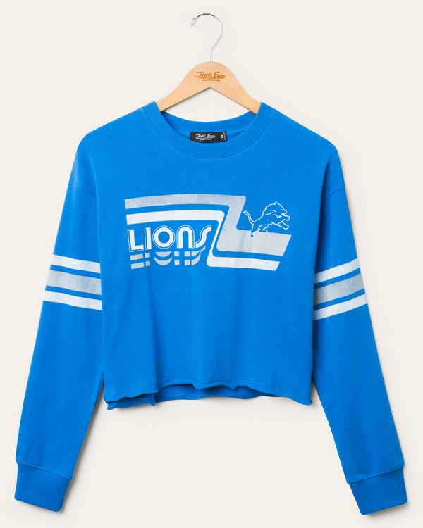 junk food clothing Women's Detroit Lions Retro Crop Fleece Lions Blue